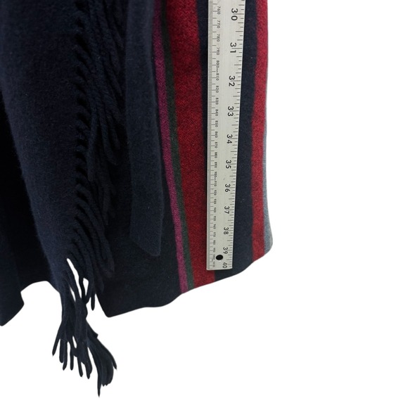 Tory Burch Sample‎ Belted Fringe-trimmed Striped Wool Coat Blue Size Small - Picture 8 of 9